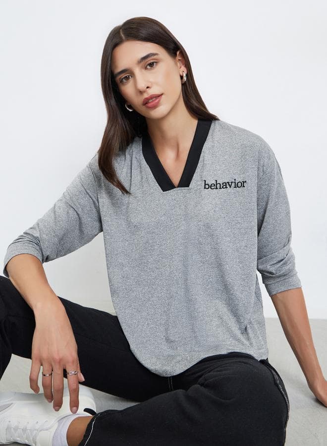 Women Grey Embroidered Slogan T-Shirt