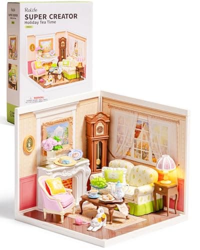 Rolife Super Creator Kits Tiny House Building Blocks for Little Dolls DIY Plastic Mini House Model Building Kits for Teens Aged 14 DIY CraftsHobbies for Adults Holiday Tea Time