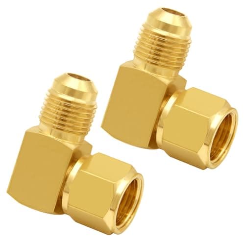 Joywayus Brass 3/8" Flare Swivel Female x 3/8" Flare Male Tube Fitting 90° Elbow Coupling Gas Adapter Union Pipe Connector (Pack of 2)