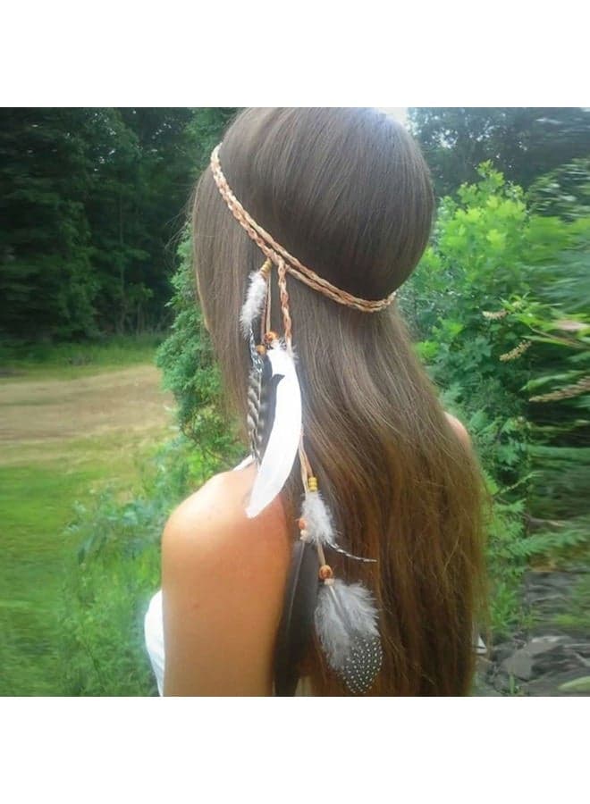 Boho Feather Headband Brown Indian Peacock Feather Headbands Gypsy Hippie Headband Headwear Festival Party Headpiece for Women (Type B)