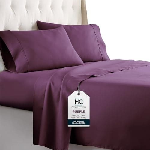 HC COLLECTION Twin Sheet Set w/ 1 Pillowcase, Hotel Luxury Platinum 1800 Series Brushed Microfiber Bed Sheets, Ultra Soft Lightweight Breathable Cooling 3 Pcs Bedding, All Season Easy Care, Purple