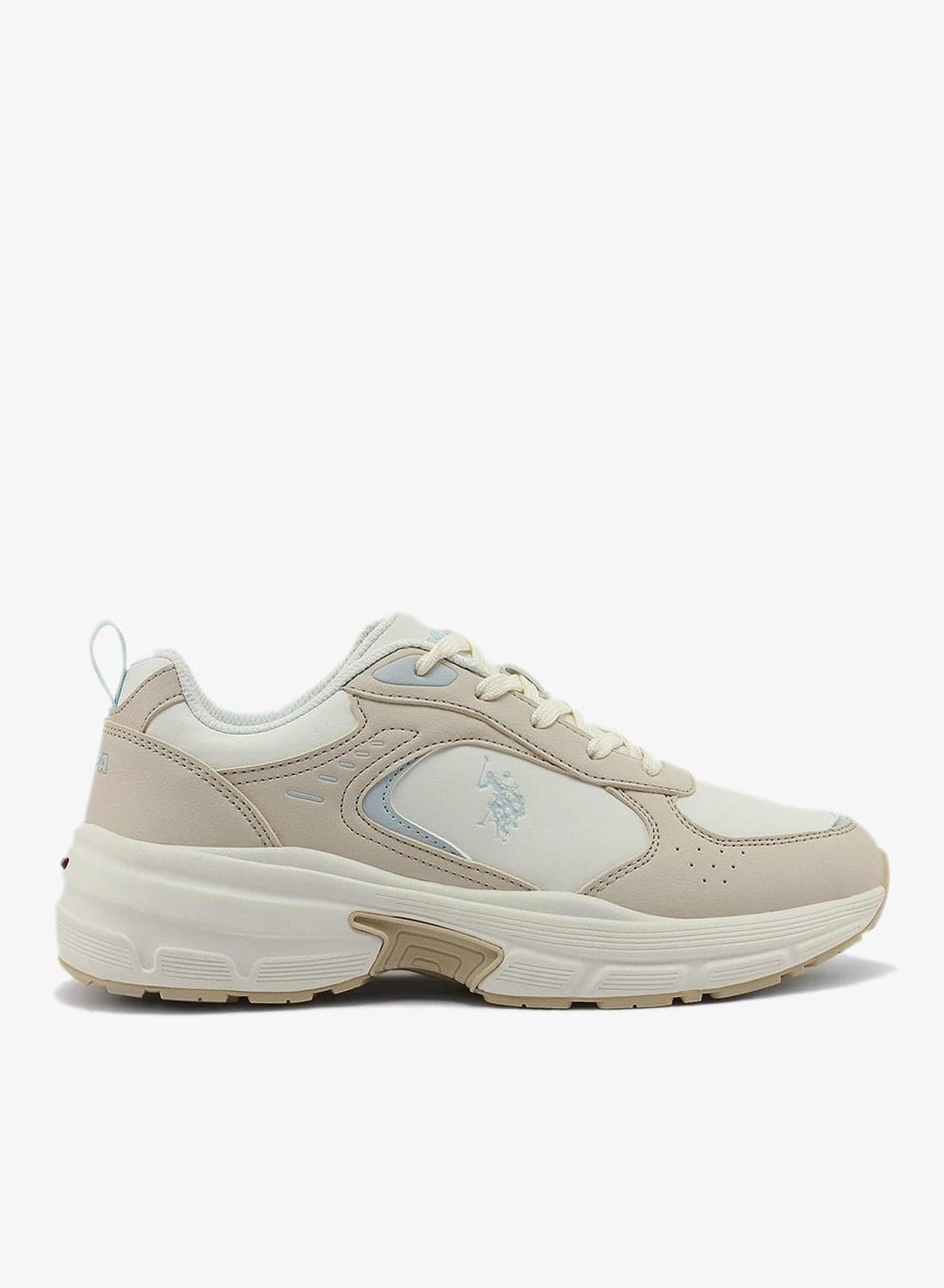 Women's Beige Low-Top Sneakers - Chunky Outsole With Foam Padding, Minimalist Lace-Up Design