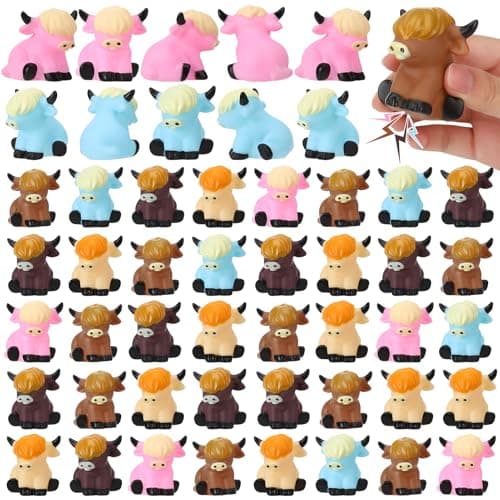 Guiqulai 50 Pcs Highland Cow Rubber FigurinesMini Rubber Cows Bath Float Squeaky Highland Cow Toys for Baby Shower Birthday Gift 2x2x18 inches