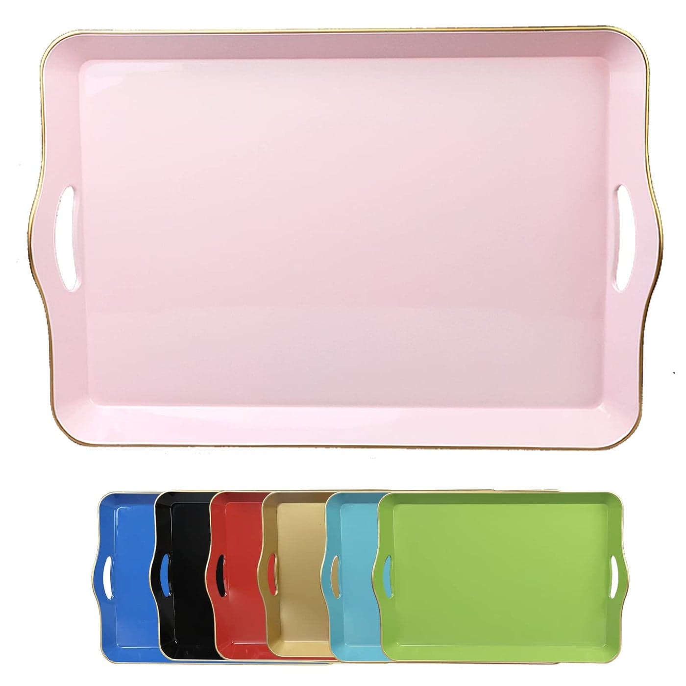 Leemxiiny Pink Decorative Tray for Coffee Table with Handles Plastic Rectangular Serving Tray for Living Room Bathroom Outdoors 118173