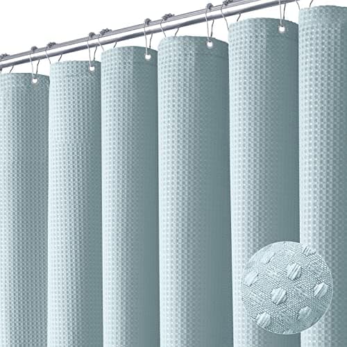 Dynamene Extra Long Shower Curtain 84 Inch Long Fog Blue Waffle Weave Heavy Duty Fabric Bathroom Shower Curtain Neutral Weighted Hotel Thick Bath Curtain Set with 12 Plastic Hooks72x84 Fog Blue