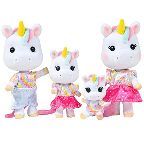 Sunny Days Entertainment Honey Bee Acres Rainbow Ridge Daydreamers Unicorn Family 4 Miniature Flocked Dolls Small Fantasy Collectible Figures Pretend Play Toys for Kids
