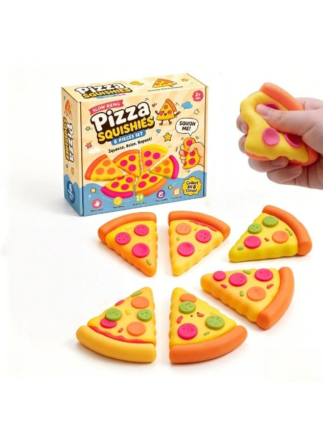6 PCS Squishy Squeeze Pizza Toys, Ultra Soft Slow Rising Squishies, Stress Relief Squeeze Fidget Sensory Toys for Kids & Adults During Study, Work, Birthday Gift