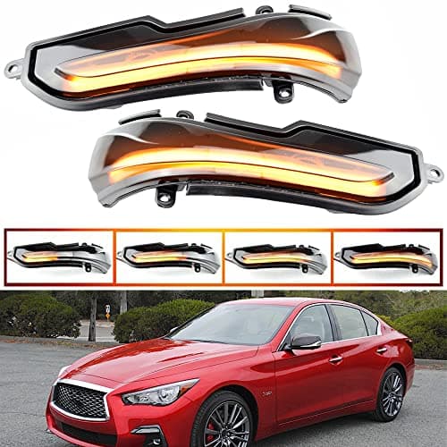 KYYET Smoked Lens Side Mirror Light Led Turn Signal Dynamic Sequential Blink Lights Indicator Marker Lamps Compatible with Infiniti Q50 Q50S Q60 Q70 Assembly