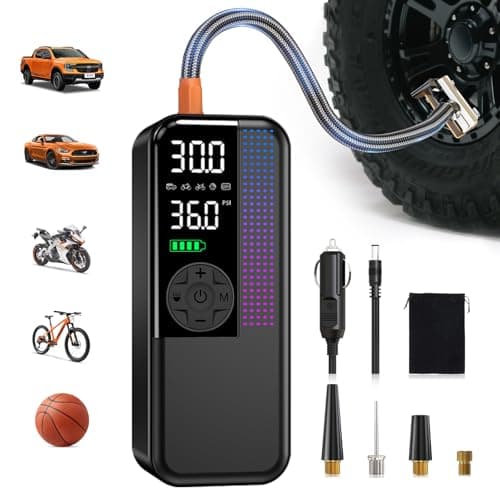 Tire Inflator Portable Air Compressor 150 PSI Cordless Air Pump Dual Power 6000mAh 12V DC Car Plug Fast Inflation 24LMin Auto ShutOff LED Light 4 Preset Modes for Car Bike Motorcycle Balls