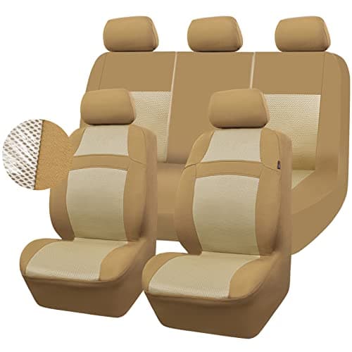 CAR PASS Seat Cover Full Sets, 3D Air Mesh Car Seat Cover with 5mm Composite Sponge Inside,Airbag Compatible Universal Fit for SUV,Vans,sedans, Trucks, Automotive Interior Covers (Pure Beige)