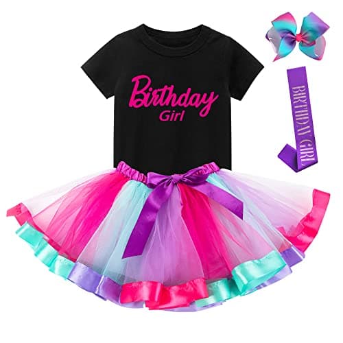 K-Acc Pink Birthday Girl Outfit - Shirt, Tutu Skirt, Hair Bow, Satin Sash - Gifts for Girls Birthday Party (3T, Pink 2)