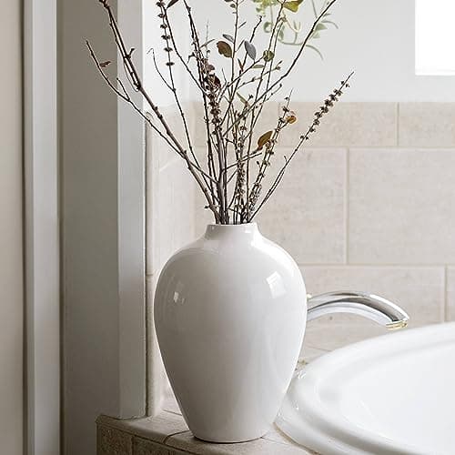 Willowy Porcelain Vase White Ceramic Vase 10inch Modern Design for Decor Farmhouse Style Large Vase for Pampas Grass Durable Leak Proof Versatile