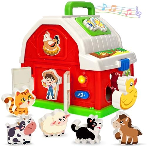 Montessori Toddler Toys for 1 2 3 Year Old Boys Girls Musical Farm Animals Barn Toy with Sound Light Learning Toys for Toddler 13 Birthday Gift for Baby Kid 1218 MonthsShape Sorting Fine Motor
