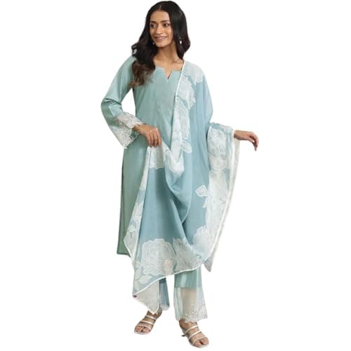 SHIENZY Women's Embroidered Kurta Set with Dupatta || Elegant Floral Suit Set for Women || Ethnic Wear for Girls || Stylish Kurti Pant Set with Dupatta (1672_SKBL_M) Blue