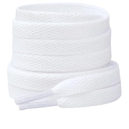 Stepace [2 Pairs Flat Shoe Laces for Sneakers 5/16" Width 30"-72" Length 26 Color Shoelaces White 45"(114 cm)