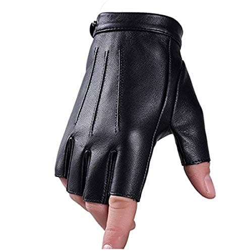 Fingerless Driving Gloves PU Faux Leather Outdoor Sport Half Finger Glove for Men Women Teens (Fingerless, L)