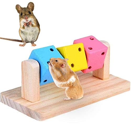 Besimple Hamster Chew Toys Hamster Enrichment Guinea Pig Toys and Accessories for Cage Wood Hamster Platform Chew Toys for Teeth Dwarf Hamster Chews Colorful Wooden Block for Small Pets
