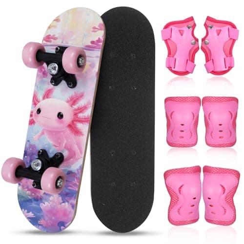 Honoson 7 Pcs Skateboard for Toddlers Beginners Knee Elbow Pads Wrist Guards Gear Set (Salamander,Age 6-10 Kids 24 x 6)