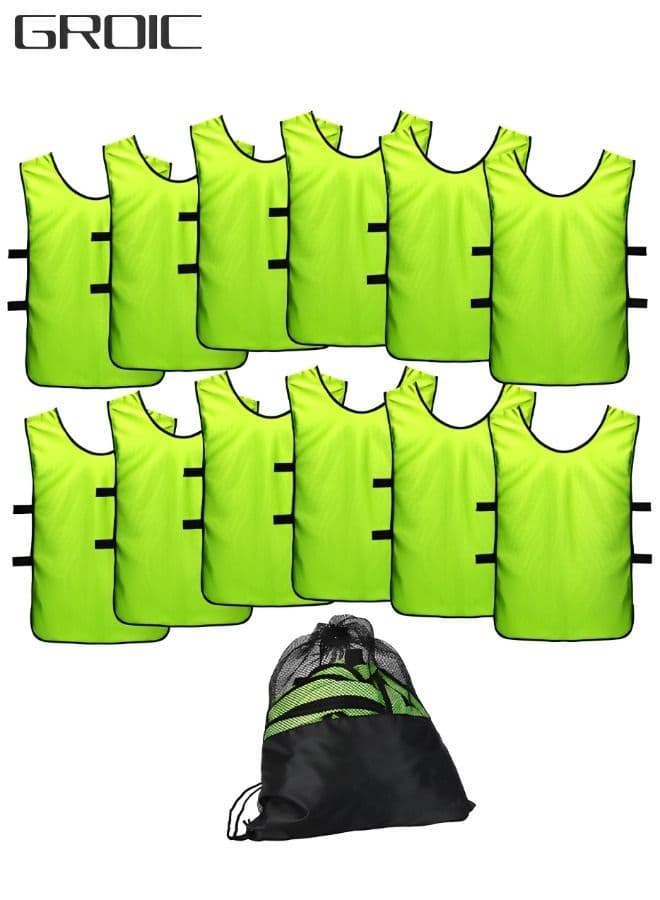 12 Pack Scrimmage Training Vest, Sports Pinnies, Basketball Soccer Training Vest, Practice Jerseys, Practice Vest for Adult Youth Kids with Carry Bag.
