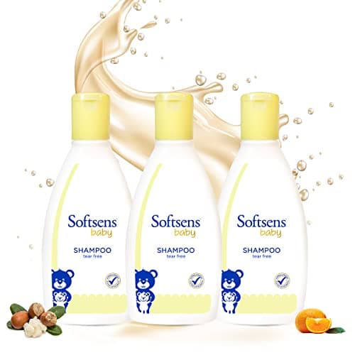 Softsens Baby Tear-Free Shampoo 200ml (Pack of 3 x 200ml) | Enriched with Castor Oil | Ultra-Mild,Dermatologically, Hypoallergenic, Paraben & Sulfate-Free Formula for Babies