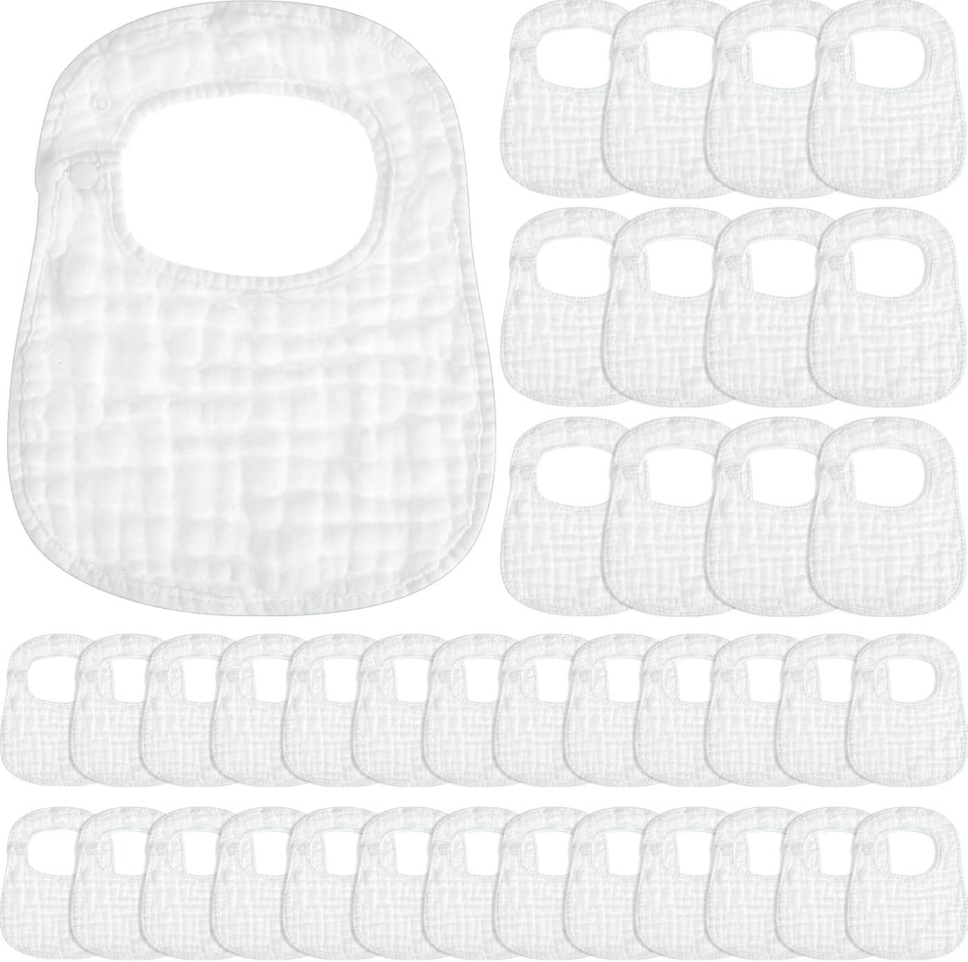 Reginary 30 Pack White Muslin Baby Bibs for Boy Girl Adjustable 6 Layers Cotton Baby Bandana Drool Bibs Bulk Soft Absorbent Washable Snap Muslin Burp Cloth for Newborn Infant Drooling Eating Feeding