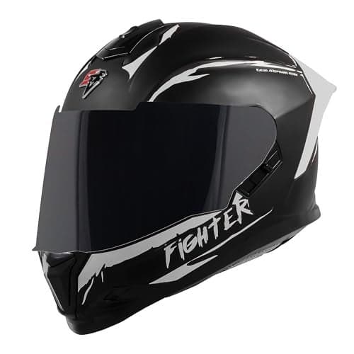Steelbird SBH-57 Fighter F2 ISI and DOT Certified Full Face Helmet for Men and Women with Inner Silver Sun Shield (Medium 580 MM, Glossy Black Silver with Silver Spoiler)