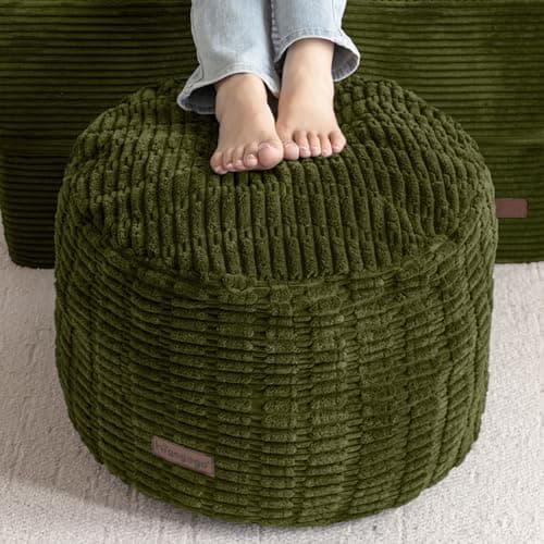 HIGOGOGO Pouf Ottoman Stuffed Round Modern Foam Filled Foot Rest Poufs for Living Room Chair Decorative 20 X 15 Inches Boho Relax Stool for Wedding Christmas Party, Green