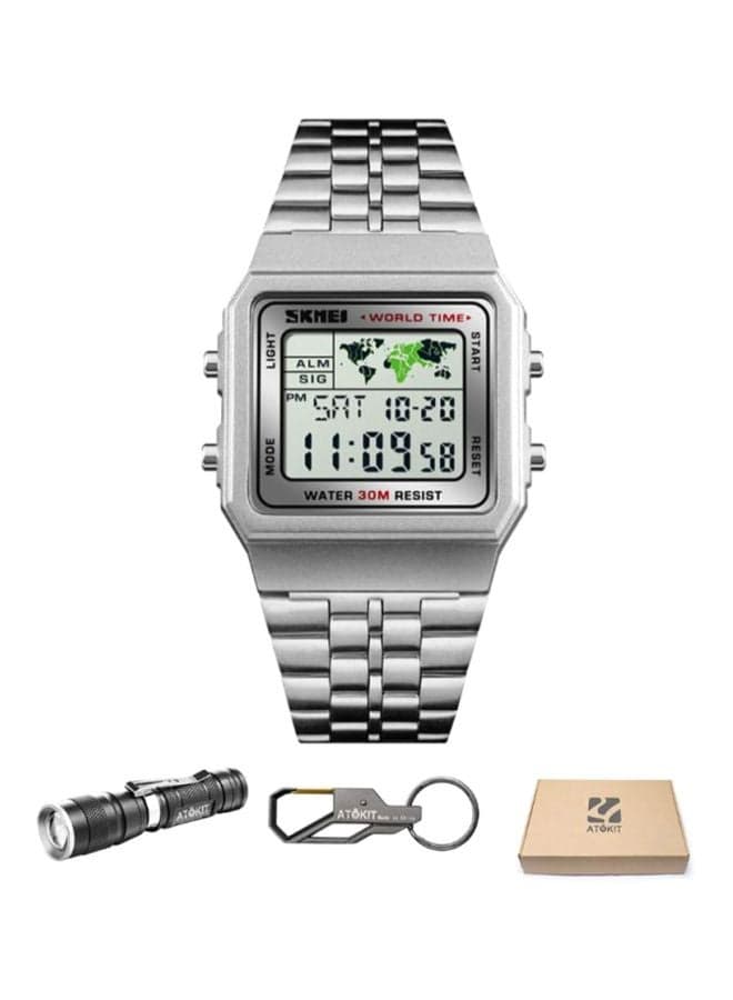 men Water Resistant Digital Wrist Watch 1388 - 45 mm - Silver