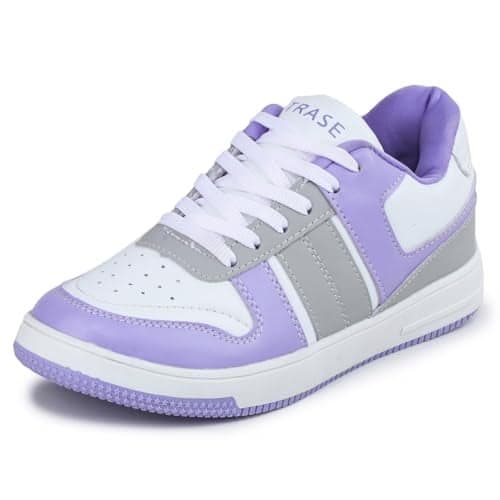 TRASE Casual Sneaker Shoes for Women | Soft Cushioned Insole | Sneakers for Woman | Lightweight | Comfortable | Stylish, Trendy Girls and Women Sneakers with Laces (Purple-White, 8 UK)