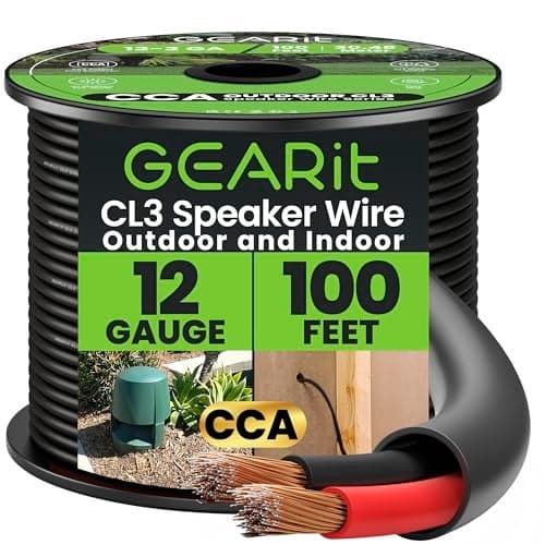 GEARit Outdoor Speaker Wire CL3 Rated, 12 Gauge Speaker Wire, Speaker Cable 100 ft for Outdoor Speakers, Patio, Garden, Backyard Audio, Direct Burial in Ground/in Wall, CCA (Black, 2-Conductors)