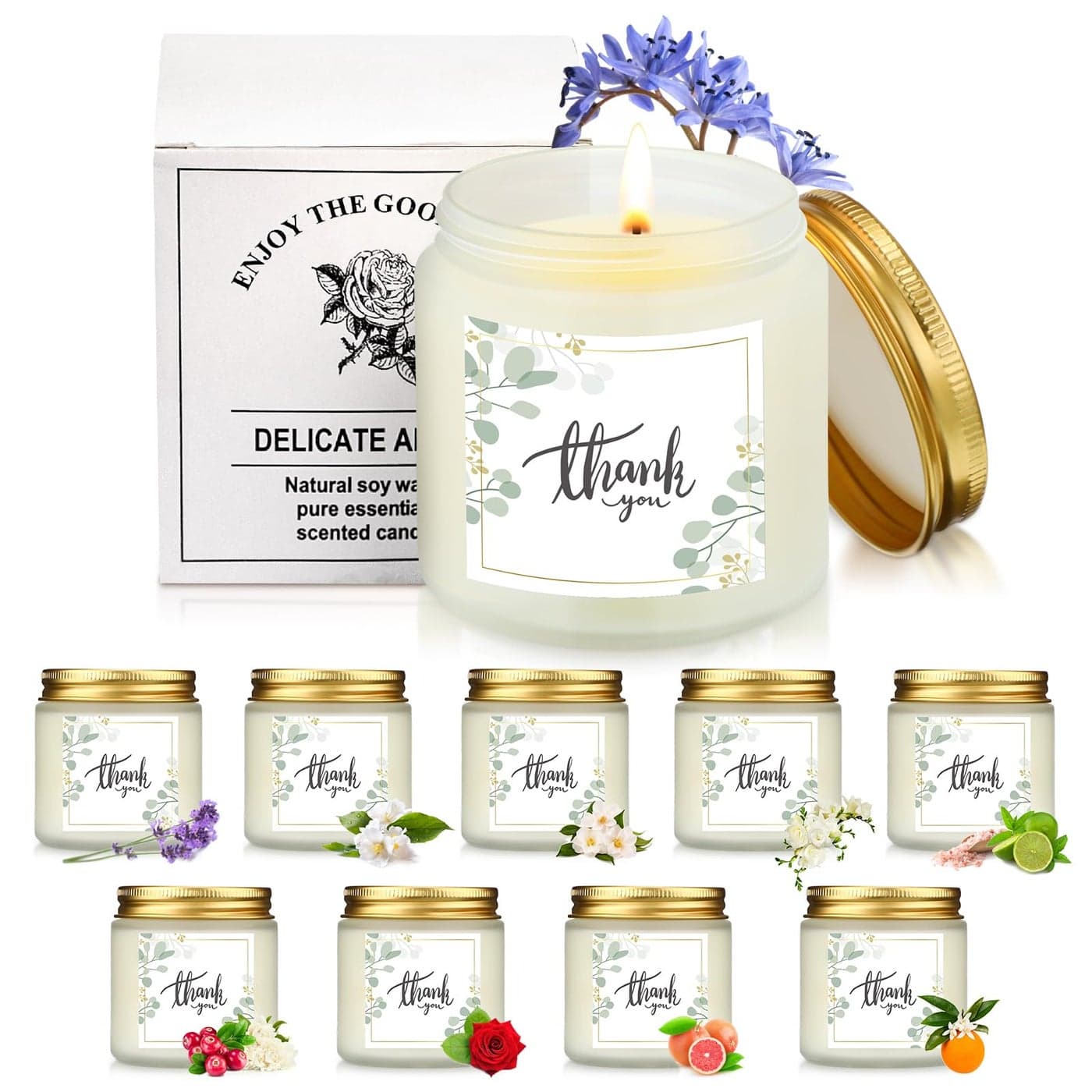 Coume 10 Pcs Thank You Candle Gifts Employee Appreciation Gift Bulk 35 oz Soy Wax Scented Jar Candles for Friend Boss Employee Staff Volunteer Teacher Secretaries 10 FragranceFresh Scent