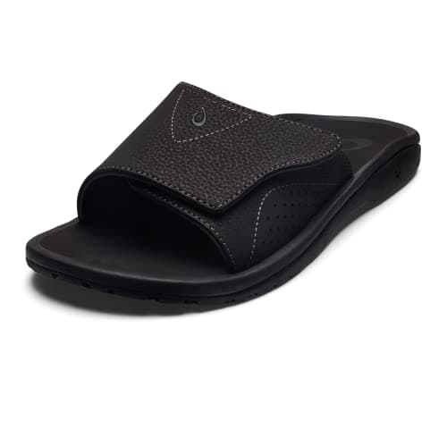 OLUKAI Nalu Slide Men's Versatile Slide Sandals, Water-Friendly & Adjustable Straps, Lightweight & Durable, All-Day Comfort & Support, Black/Black, 10