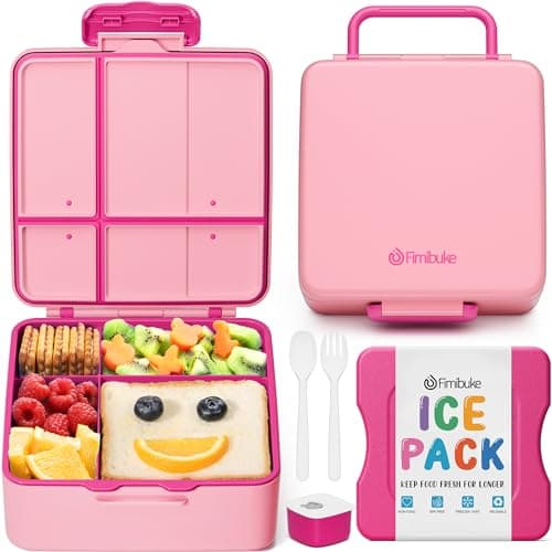 Fimibuke Chill Bento Box for Kids Adult Leak Proof Toddler Lunch Box with Ice Pack Keep Food Cold BPA Free 4 Compartment Lunch Container with Utensils for Girl Boy School Microwave Dishwasher Safe