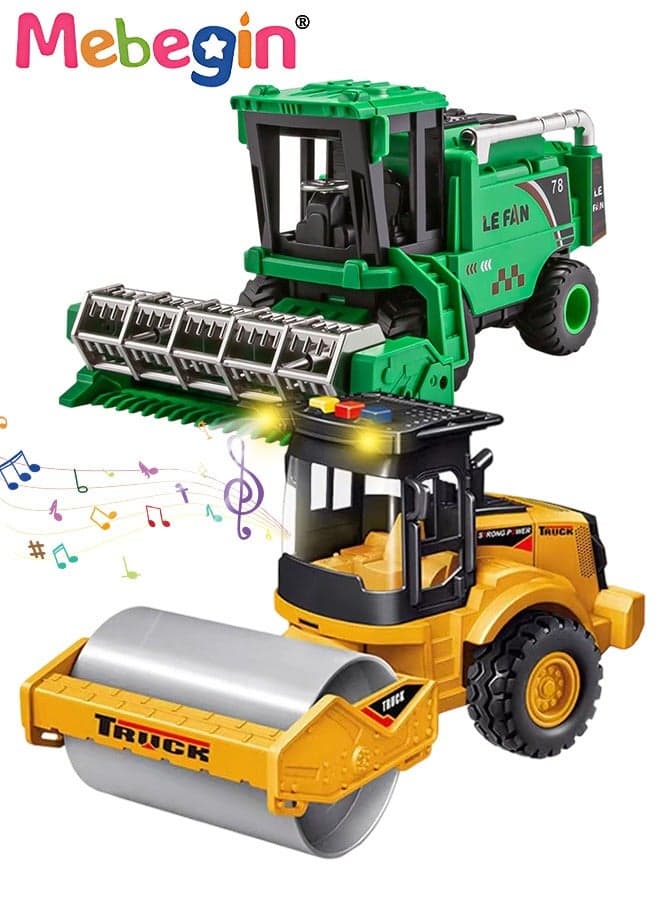Harvester and Road Roller Toy Set, Friction Powered Car Toys, Push and Go Cars Toy, Farm Trucks Playset, Agricultural Vehicles Toys, Creative Farm Toys, Ideal Gift for Kids