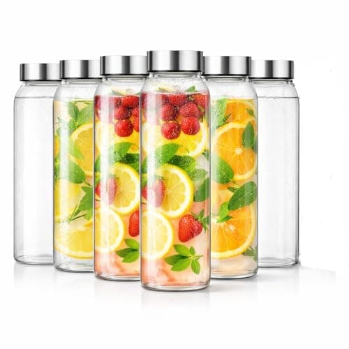 Raawan Glass Water Bottles, Glass Fridge Water Bottle with Steel Cap, Wide mouth Leak proof & detox water bottle glass, water bottle for fridge, fridge bottle -750 ML (6 Bottle)