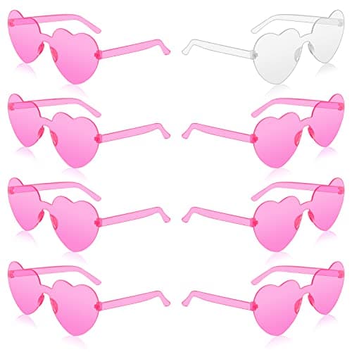 MGupzao 8 Packs Bride Sunglasses for Women Heart BrideTeam Bride Party Supplies Pink and Translucent Bachelorette Party Favors Frameless Glasses Bridesmaid Accessories