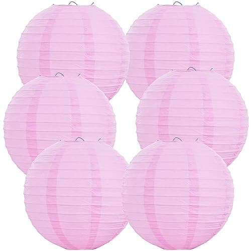 BEISHIDA 12Inch Round Paper Lanterns Hanging Decorative Chinese Paper Lanterns Lamp for Valentine Birthday Wedding Party Decoration and Baby Bridal Shower6 Packs Pink