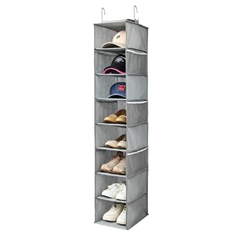 Berdeng Hanging Shoe Organizer for Closet with Side Mesh PocketsHat Racks for Baseball CapsShoe and Hat Holder Storage8ShelfGray1 Pack