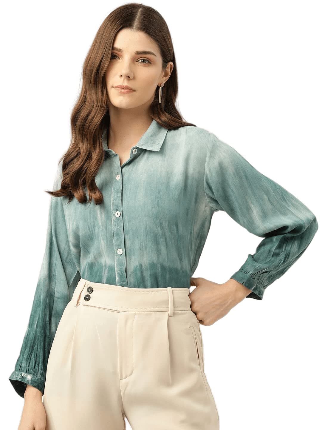 Maaesa Tie-Dye Rayon Loose Fit Formal/Casual Loosefit Shirts (in, Alpha, S, Regular, Green)