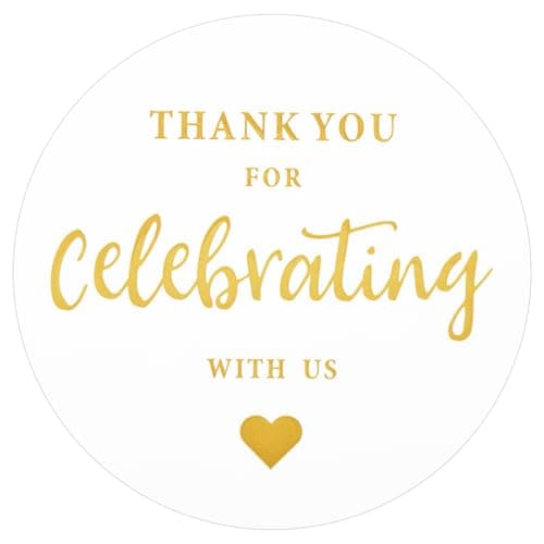 G2PLUS Thank You for Celebrating with Us Stickers, 60PCS 2 Inch Round Thank You Sticker Labels for Invitation Envelopes for Wedding, Birthday Baby Shower, Party Favor (Gold)