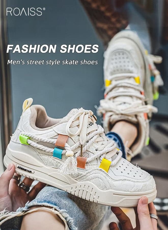 Men Stylish Chunky Sneakers, Low Top Lace up Board Shoes, Casual Versatile Shoes for Men, Comfy Sports Shoes with with Non-slip Soles, Suitable for Daily Wear and Outdoor Activities