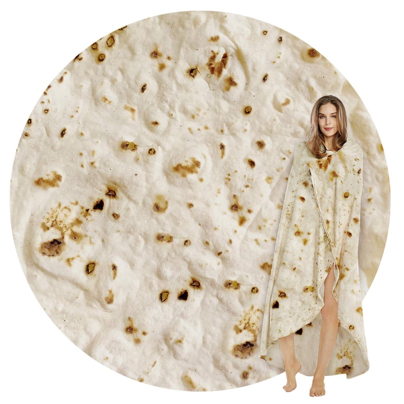 SeaRoomy Burritos Tortilla Throw Blanket Tortilla Wrap Blanket Novelty Tortilla Round Blanket Giant Tortilla Round Soft Blanket for Adults and Kids