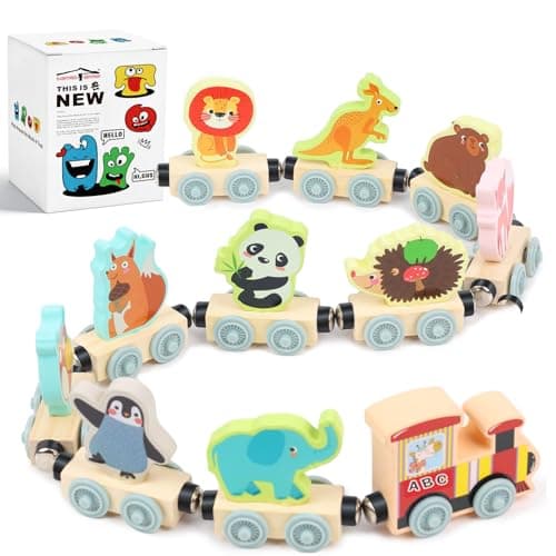 LovesTown Magnetic Train Set for Toddlers Montessori Learning Toys Magnet Cars with Animals
