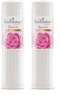 Enchanteur Romantic Perfumed Talcum Powder with Floral French Fragrance for Women Refreshing Soothing Talc with Fine Texture Absorbs Moisture Prevents Odour 250g Pack of 2