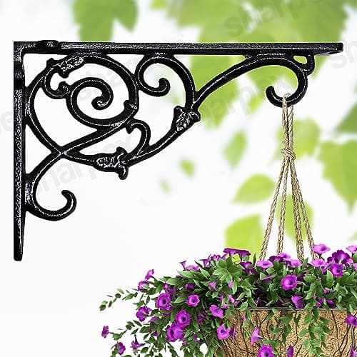 Sharpex Wall Mounted Metal Bracket | Decorative Wall Hook Plant Hanger for Hanging Pots, Bird Feeders, Flower Baskets, Planters, Lanterns, Lamps, and Wind Chimes for Indoor/Outdoor Use (Black, 1 Pc)