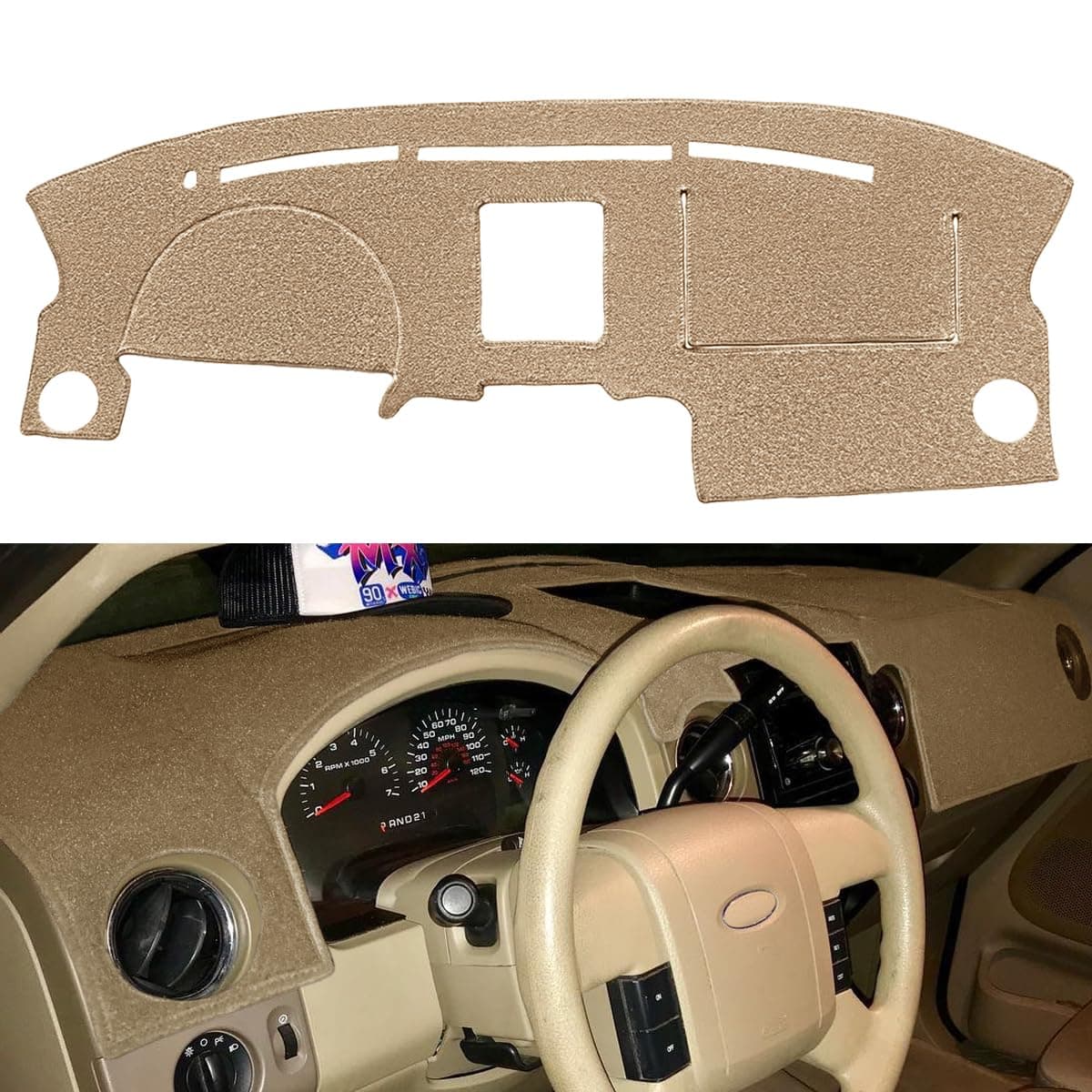 Yiz Dash Cover Mat Custom Fit for Ford F150 Pickup Truck 2004 2005 2006 2007 2008 Dashboard Cover Pad Carpet Protector J58 Beige