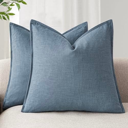 Foindtower Set of 2 Decorative Linen Soild Throw Pillow Covers Soft Accent Cushion Euro Case Boho Farmhouse Pillowcase for Chair Couch Sofa Bedroom Living Room Home Decor 16 x 16 Inch Misty Blue