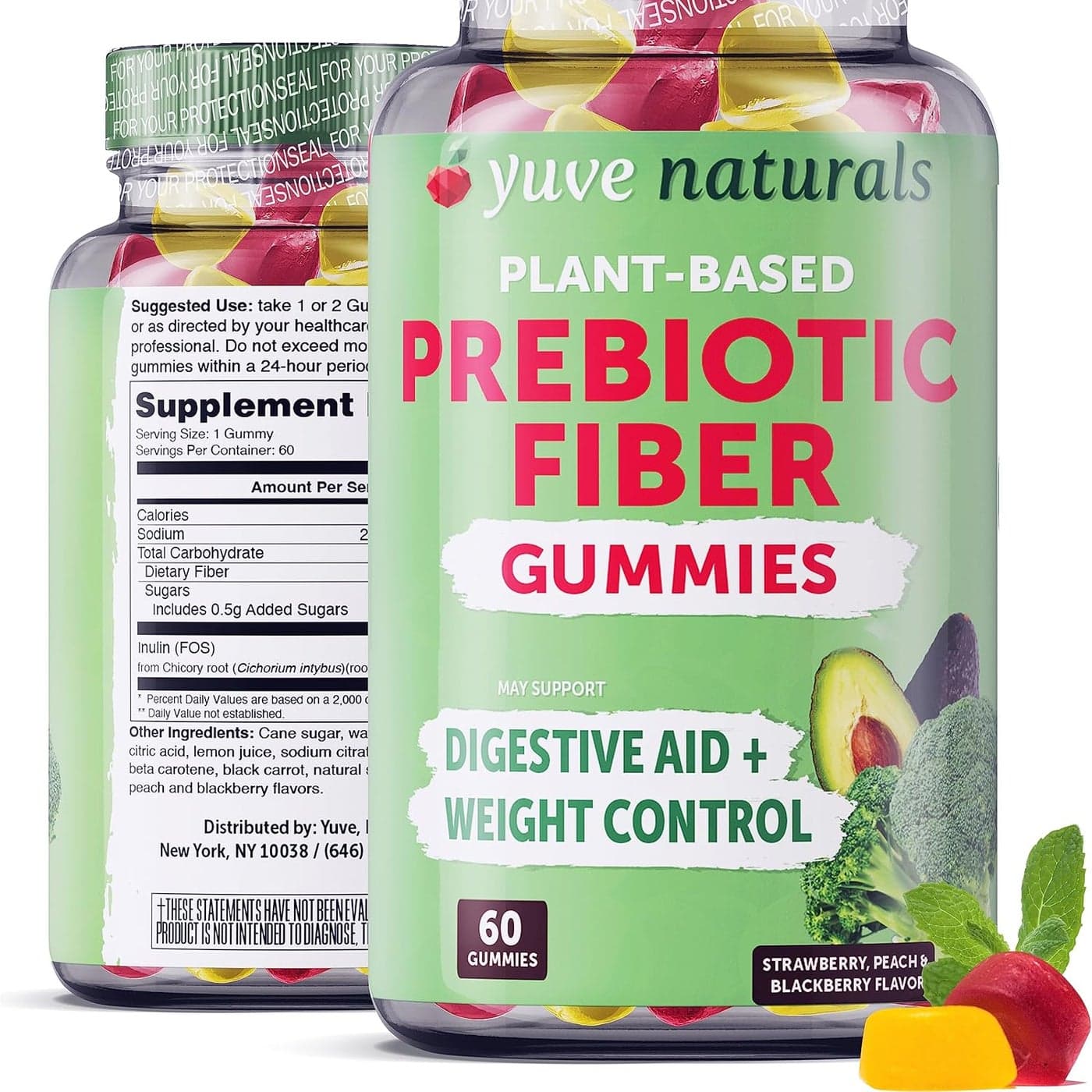 Yuve Prebiotic Fiber Gummies Delicious 3g Soluble Fiber Supplement Supports Digestive Health Regularity Vegan GlutenFree Fiber Gummies for Adults Kids NonGMO Low Sugar 60 Count
