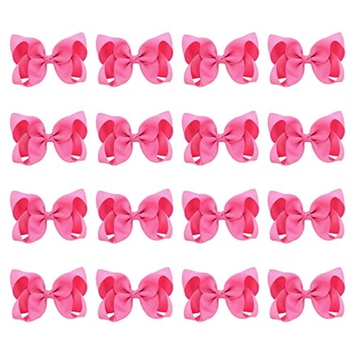 DEEKA 16 PCS 4 Handmade Hair Bow Grosgrain Ribbon Solid Color Hair Bow Alligator Clips Hair Accessories for Little Teen Toddler Girls Hot Pink