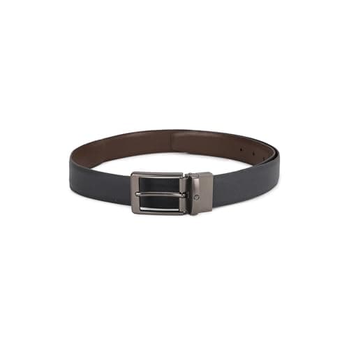 Louis Philippe Men 100% Italian Leather Matt Gun Metal Buckle Formal Reversible Belt